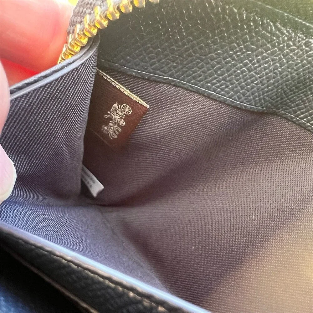 COACH Long Zip-Around Wallet Navy Blue Pebble Leather Wallet Gold Hardware
